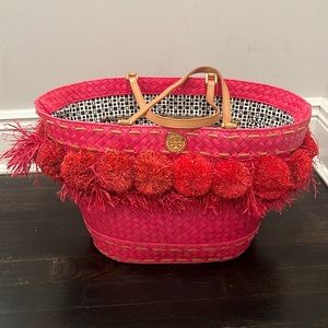 Tory Burch beach bag tote Pom poms pink large